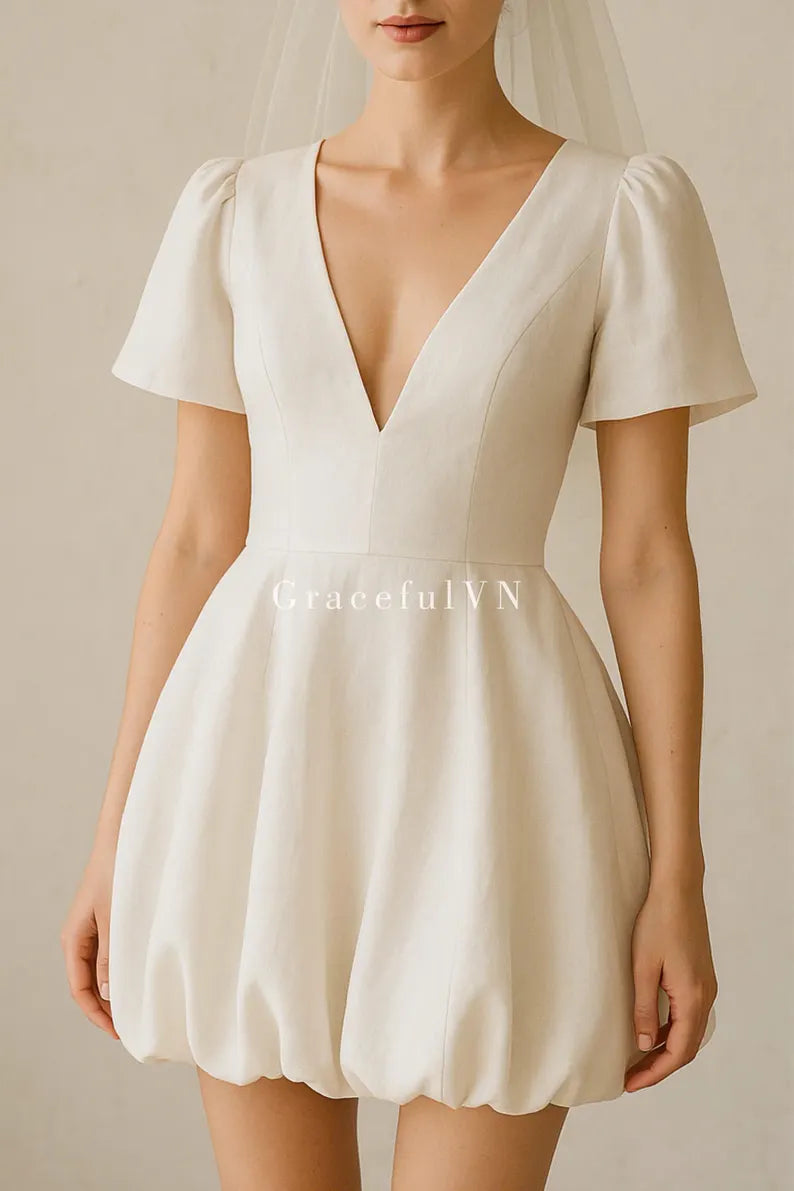 Bridemaid Dress Puff Skirt Wedding Dress Short Bubble Hem Dress Wedding Guest Dress Custom Dress Vintage Dress Midi Dress Romantic Dress