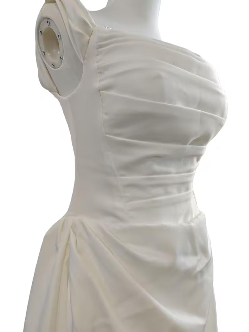 Wedding Dress Off Shoulder Satin A Line | Bridal Gown with Draped Detailing Choker Style