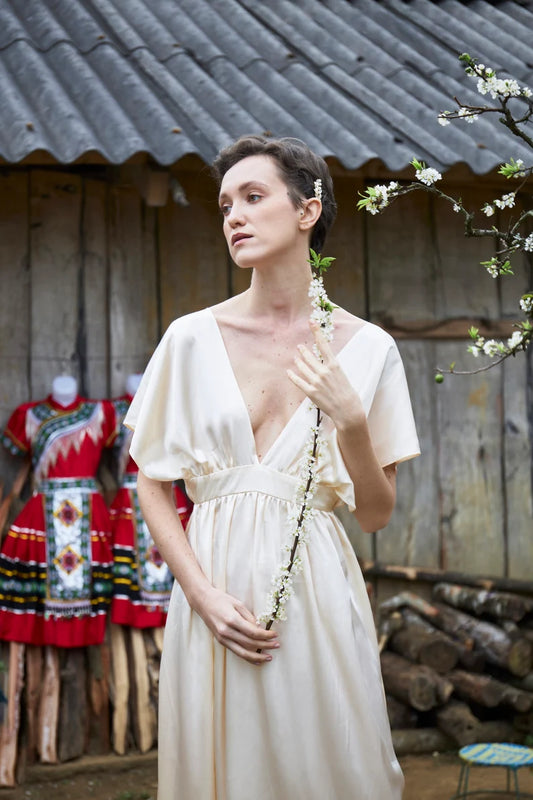 Open Back Silk dress, Summer dress, Maternity dress, Engagement dress ,Wedding guest dress, Gift For Her, Gift For Women LAA24