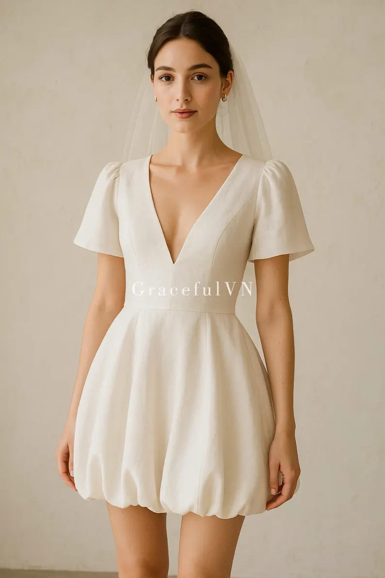 Bridemaid Dress Puff Skirt Wedding Dress Short Bubble Hem Dress Wedding Guest Dress Custom Dress Vintage Dress Midi Dress Romantic Dress