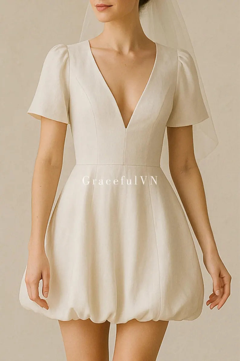 Bridemaid Dress Puff Skirt Wedding Dress Short Bubble Hem Dress Wedding Guest Dress Custom Dress Vintage Dress Midi Dress Romantic Dress