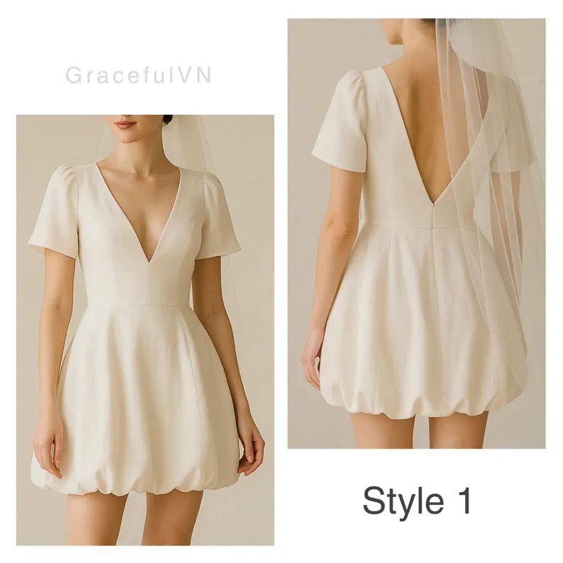 Bridemaid Dress Puff Skirt Wedding Dress Short Bubble Hem Dress Wedding Guest Dress Custom Dress Vintage Dress Midi Dress Romantic Dress