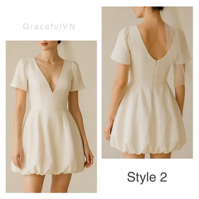 Bridemaid Dress Puff Skirt Wedding Dress Short Bubble Hem Dress Wedding Guest Dress Custom Dress Vintage Dress Midi Dress Romantic Dress