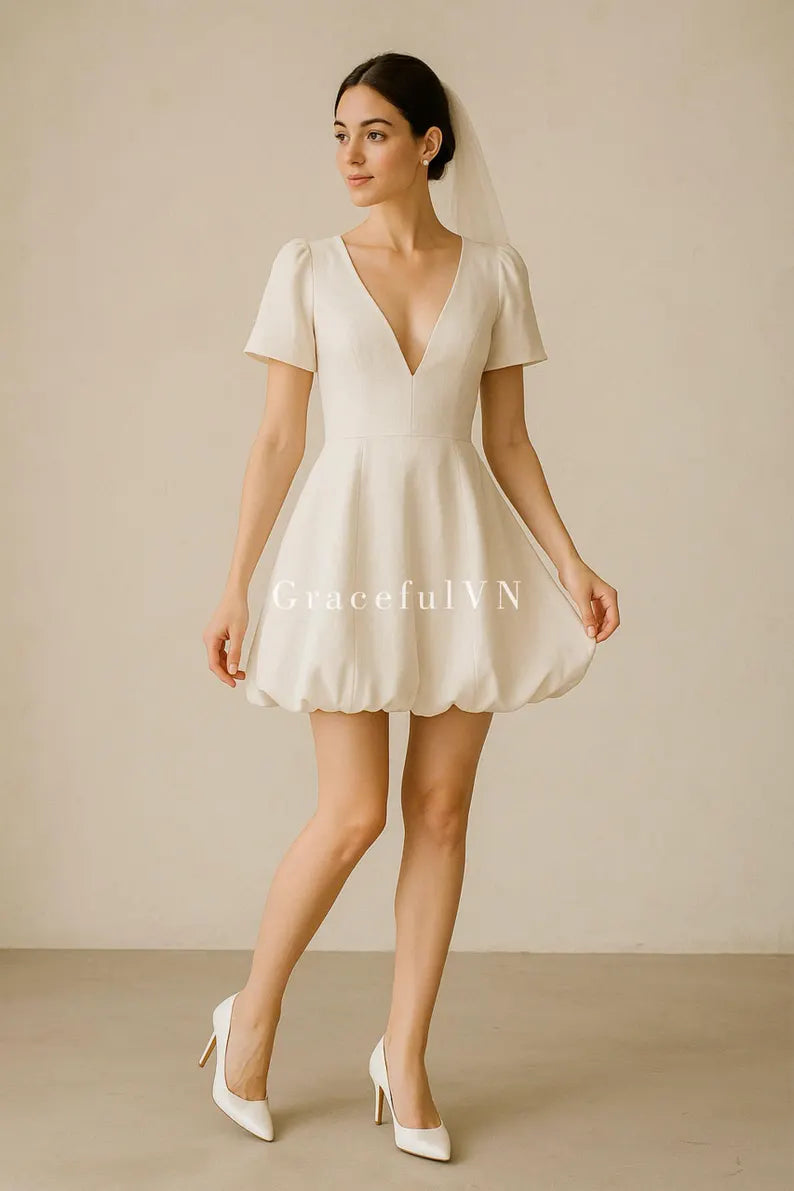Bridemaid Dress Puff Skirt Wedding Dress Short Bubble Hem Dress Wedding Guest Dress Custom Dress Vintage Dress Midi Dress Romantic Dress